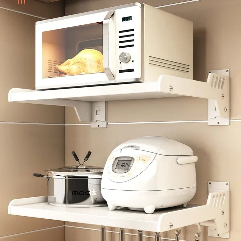 Supporto Regolabile Per Microonde - Mensola Con Ganci Per Cucina, Senza Foratura, PP/Acciaio