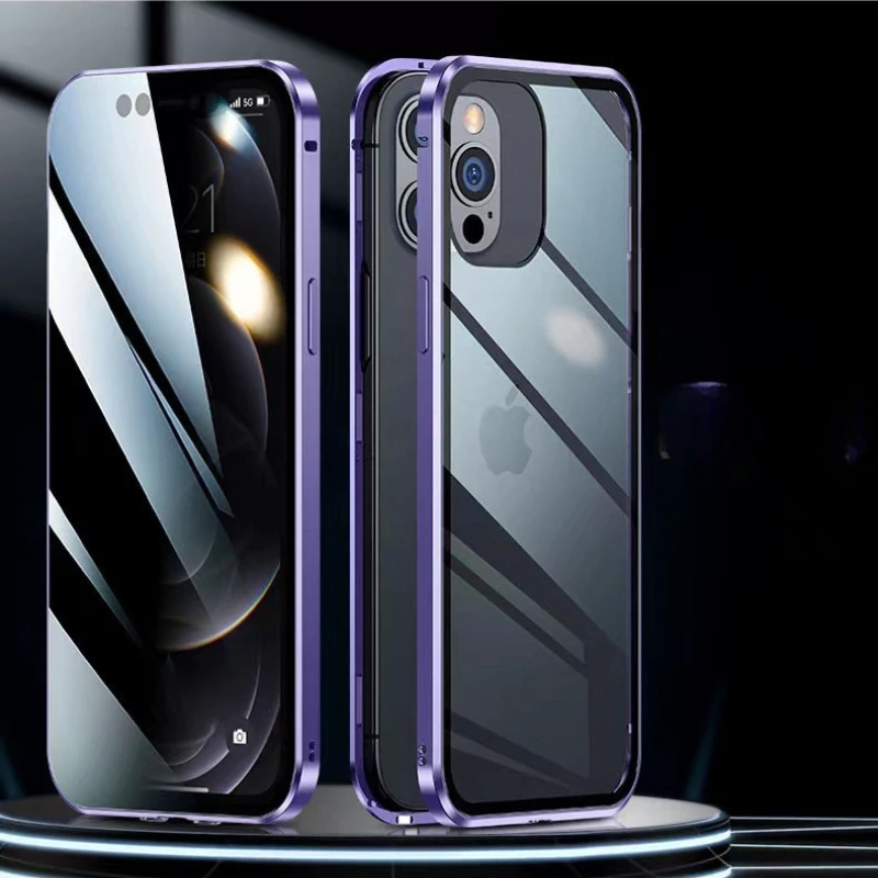 360° Full Protection Magnetic Phone Case with Double-Sided HD Clear Glass Cover