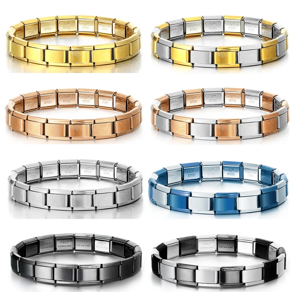 URING 9mm Breite Italienisches Charm-Armband Mode Edelstahl Armreif Elastische Gliederkette Hochwertige Fabrik DIY Herstellung von Schmuck