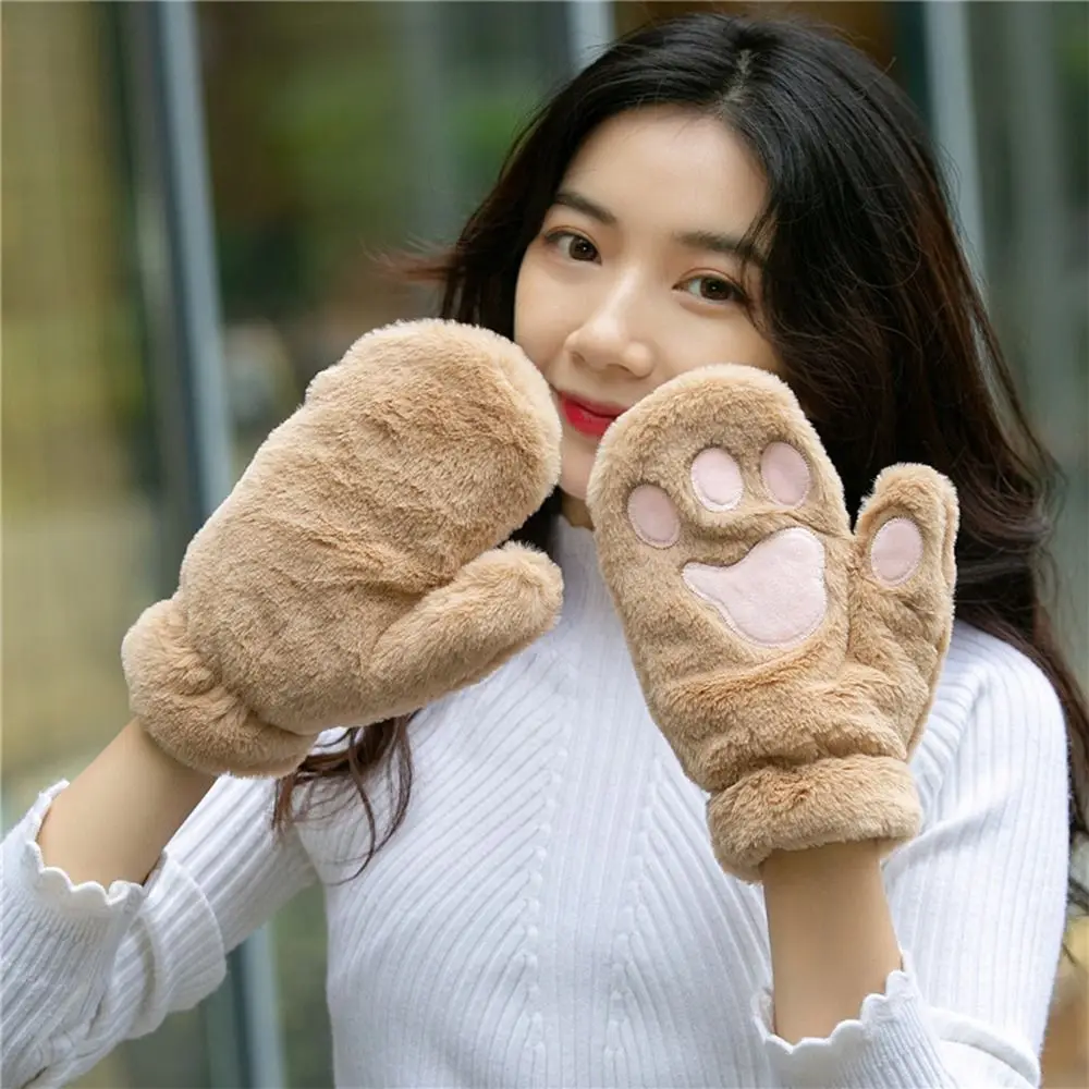 

Girls Sweet Full Finger Autumn Windproof Fluffy Anime Cosplay Gloves Winter Paw Mittens Plush Cat Claw Gloves