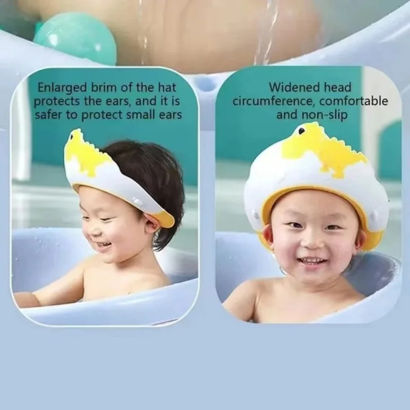 Adjustable Size Children Shampoo Cap Crown Baby Shower Cap Cartoon Bath Visor Infant Hair Shield Ear Protection Waterproof