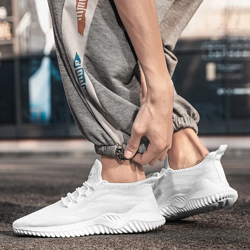 YRZL Mens White Sneakers Shoes Breathable Mesh Sneakers Summer Trendy Lace-Up Lightweight Black Big Size Walking Tenis Shoe 5