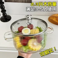 Grand bol à soupe domestique, bol à salade avec couvercle, bol à nouilles instantanées, peut cuisiner directement, Pot en verre binaural 6