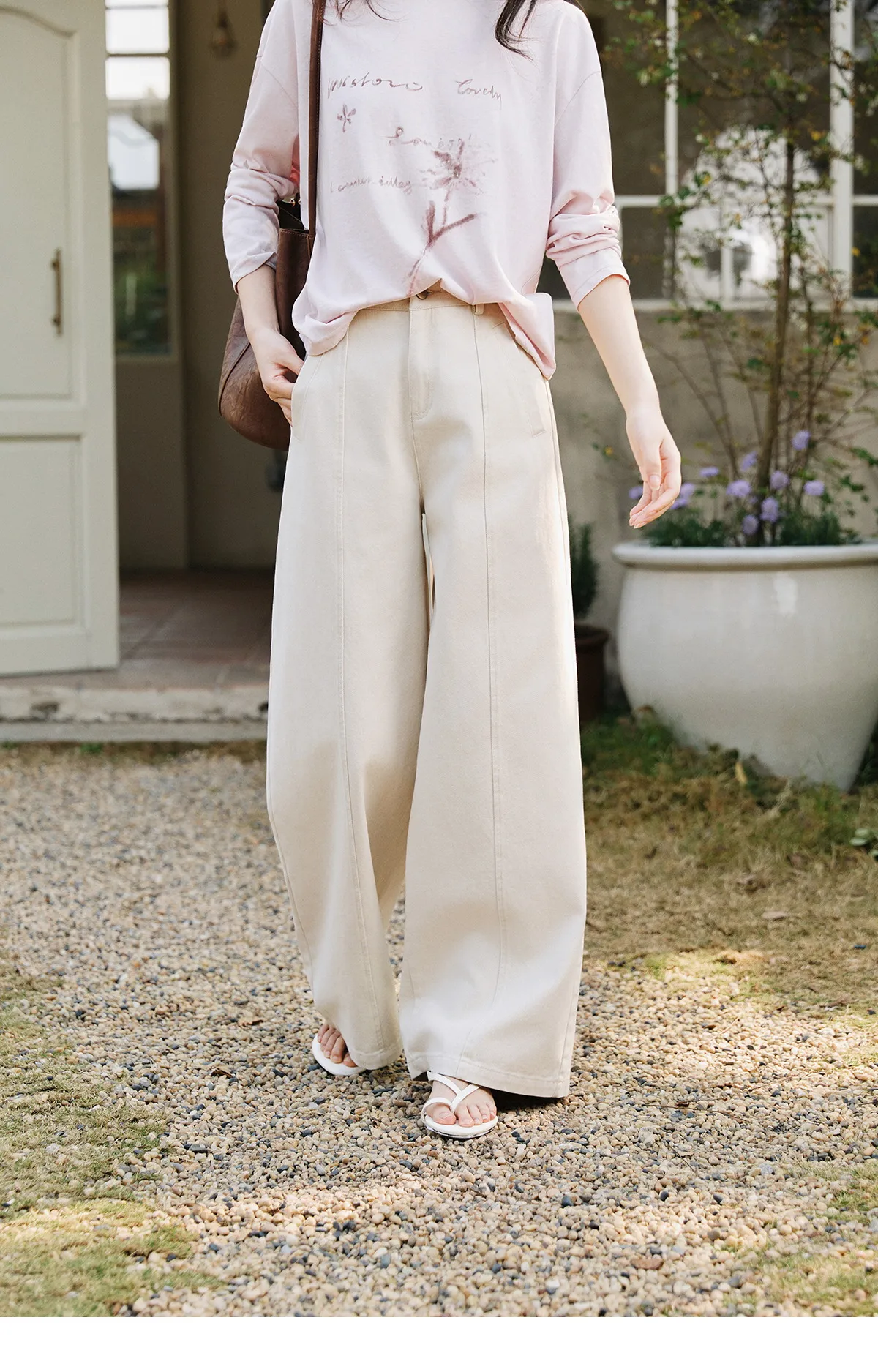MISHOW Women's High Waist Straight Pants 2026 Spring 100 Cotton Seam Detail Trousers Casual Loose Wide Leg Pants MXF14K1208