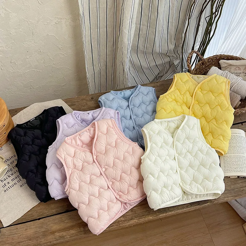 어린이용 다운 충전 면 조끼 겨울용 두꺼운 조끼 소년 소녀용 청소년 면 조끼 8세 이상 적합