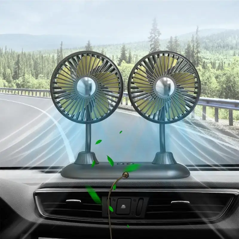 5V Car Dual Head Fan 360 Degree Rotating Adjustable 3 Speeds Air Cooling Low Noise USB Portable Vehicle Interior Accessories