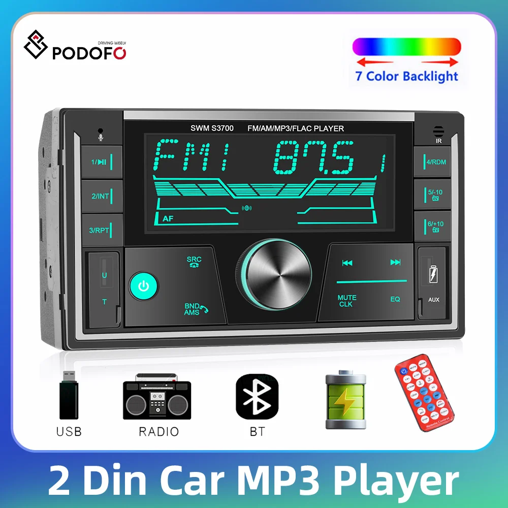 Podofo 2 DIN MP3 Car Screen Player 12V Bluetooth Head Unit USB/SD/AUX