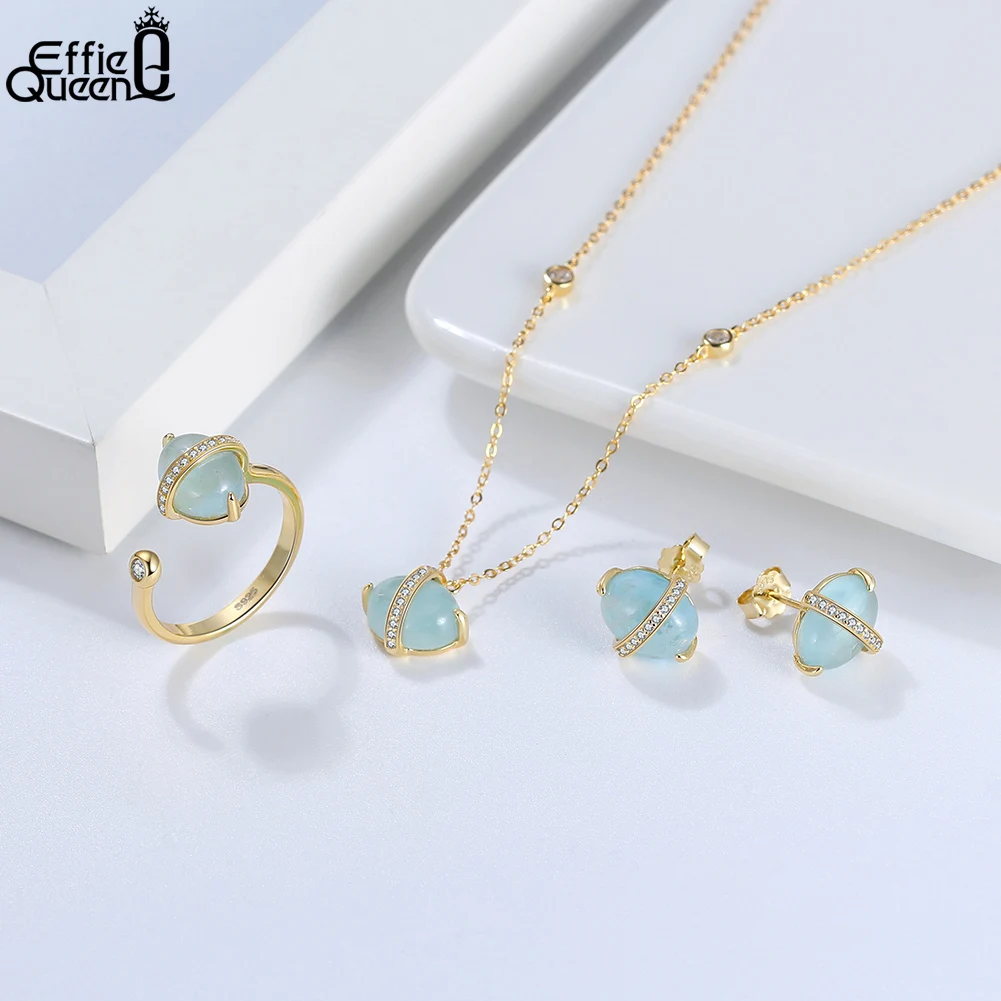 Paris Jewelry 18K Yellow Gold 4ct Aquamarine Round 18 Inch Necklace and Earrings  Set Plated - Walmart.com