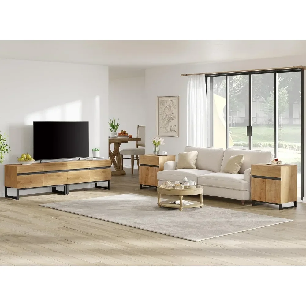 TV Stand and End Table Set of 3, Living Room Table Sets, 70 Inch TV Stand and 2 End Set with Drawers for Living Room