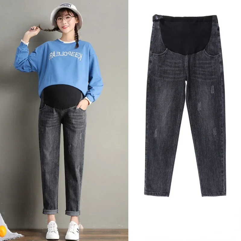Pregnancy Abdominal Pants Boyfriend Jeans Maternity Pants For Pregnant Women Clothes High Waist Trousers Loose Denim Jeans 3