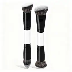 Dual - Ended Face Makeup Brush Set - Foundation, Contour, Powder, and Blending Brush Combo (Black)
