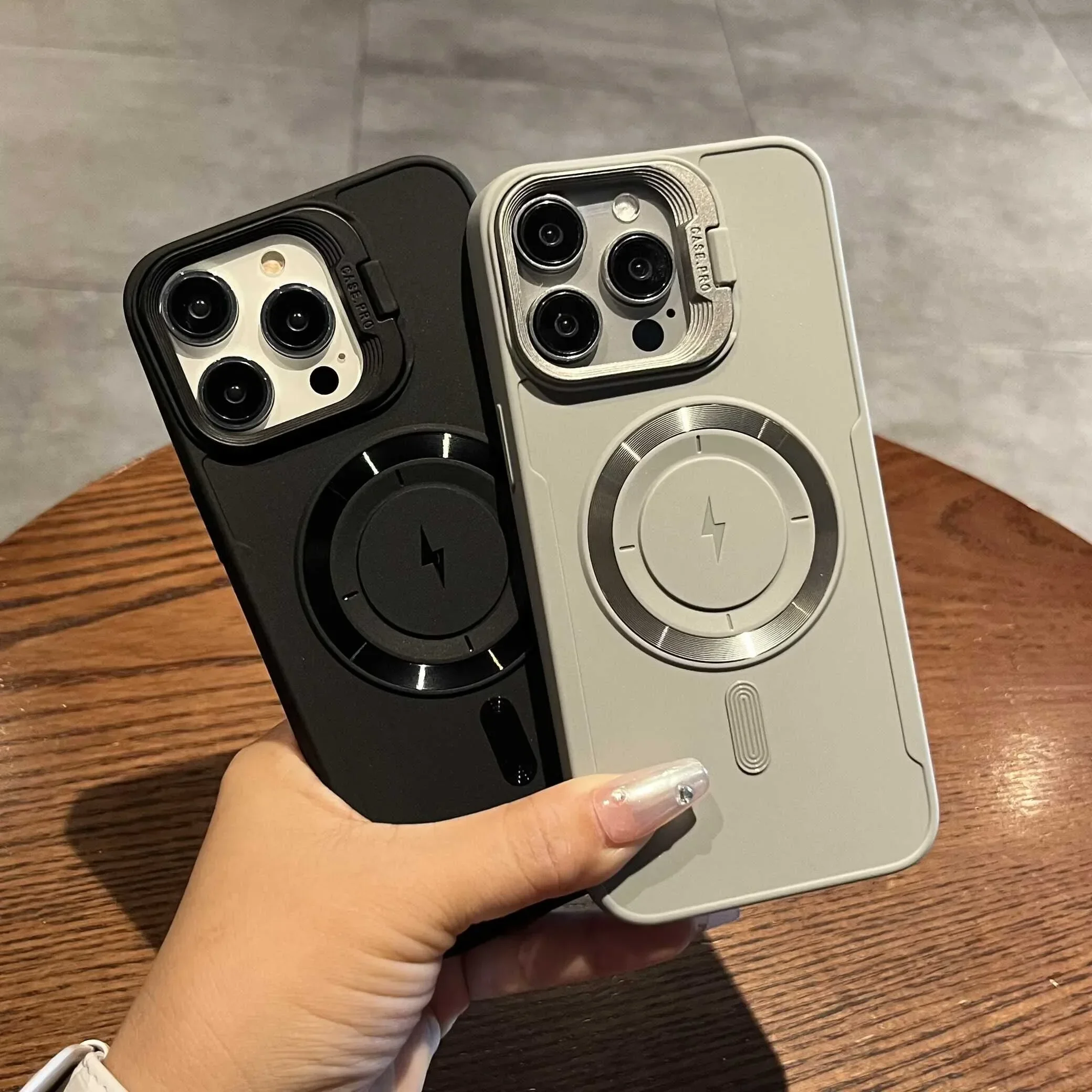 Luxury Flip-Up Lens Holder Magnetic Case with Magsafe Charging - Premium Silicone Soft Cover
