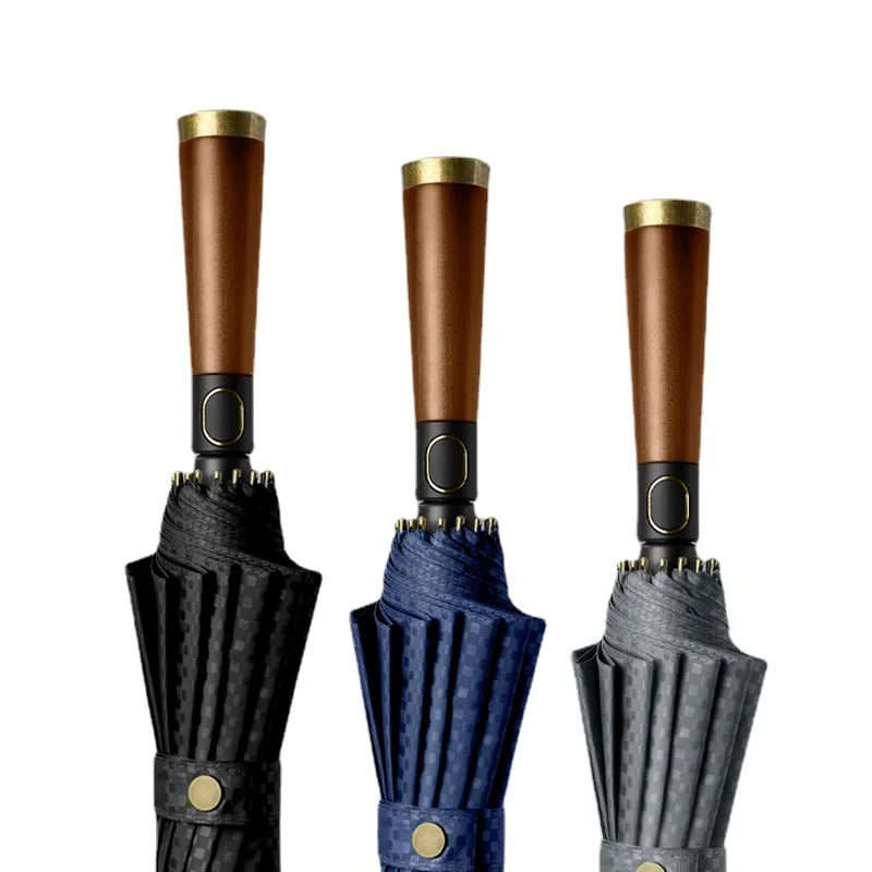 Vintage Straight Handle Umbrella Luxury Wooden Long Handle Umbrella 16K