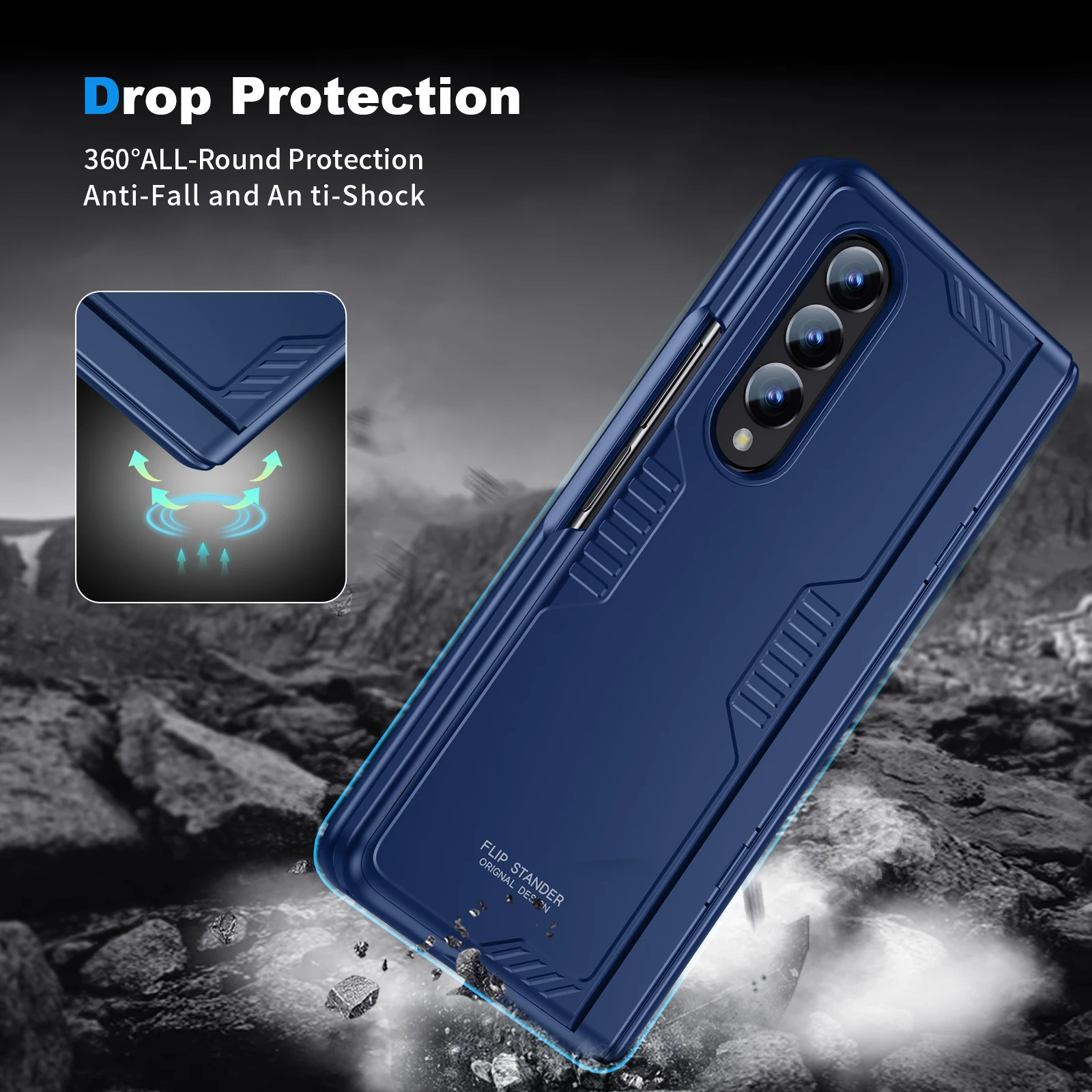 Shockproof Slim Case with Hidden Kickstand & HD Screen Protector - Hinge Protective Cover