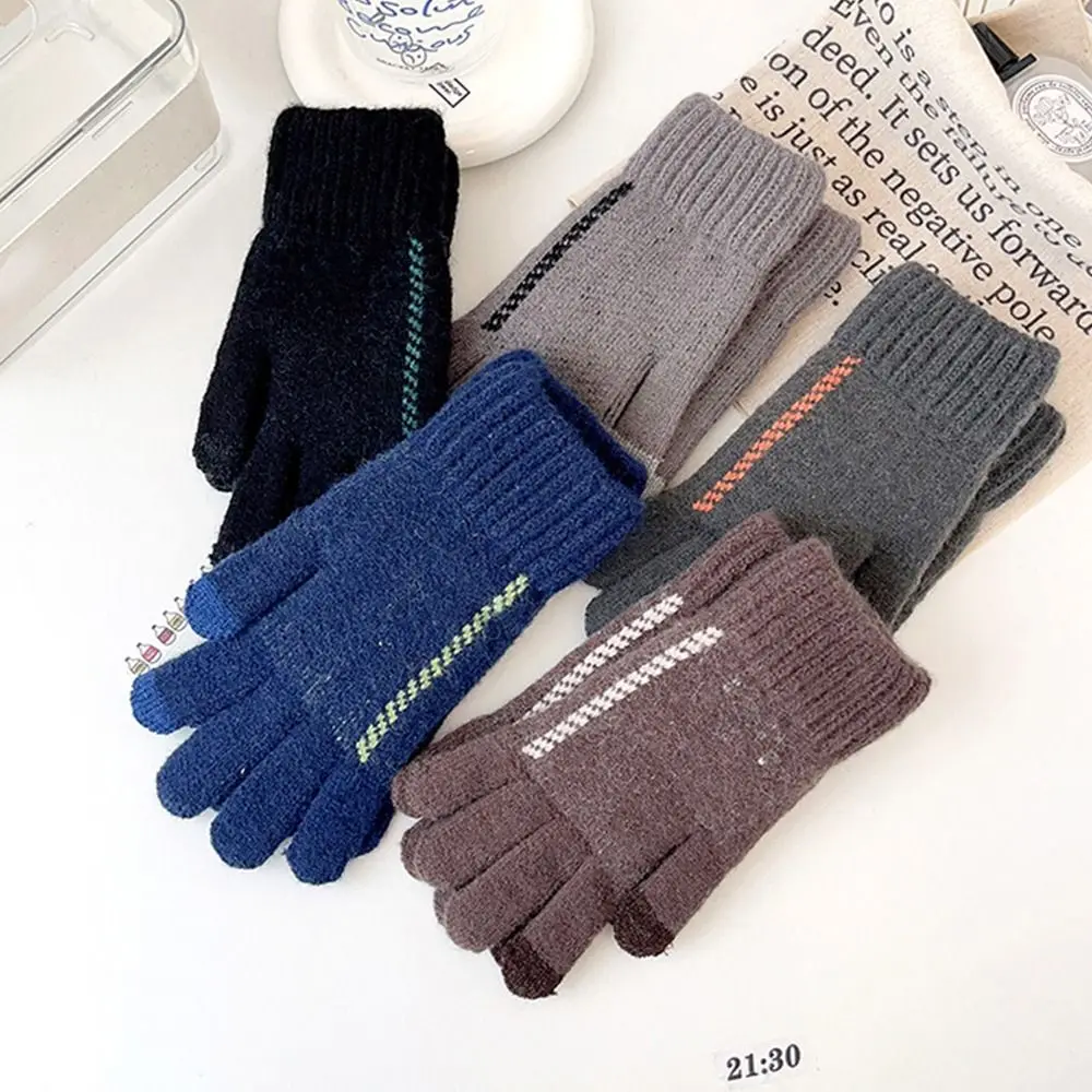 

Thick Men Knitted Gloves Daily Wool Windproof Cold Proof All Finger Gloves Touch Screen Warm Gloves Autumn Winter