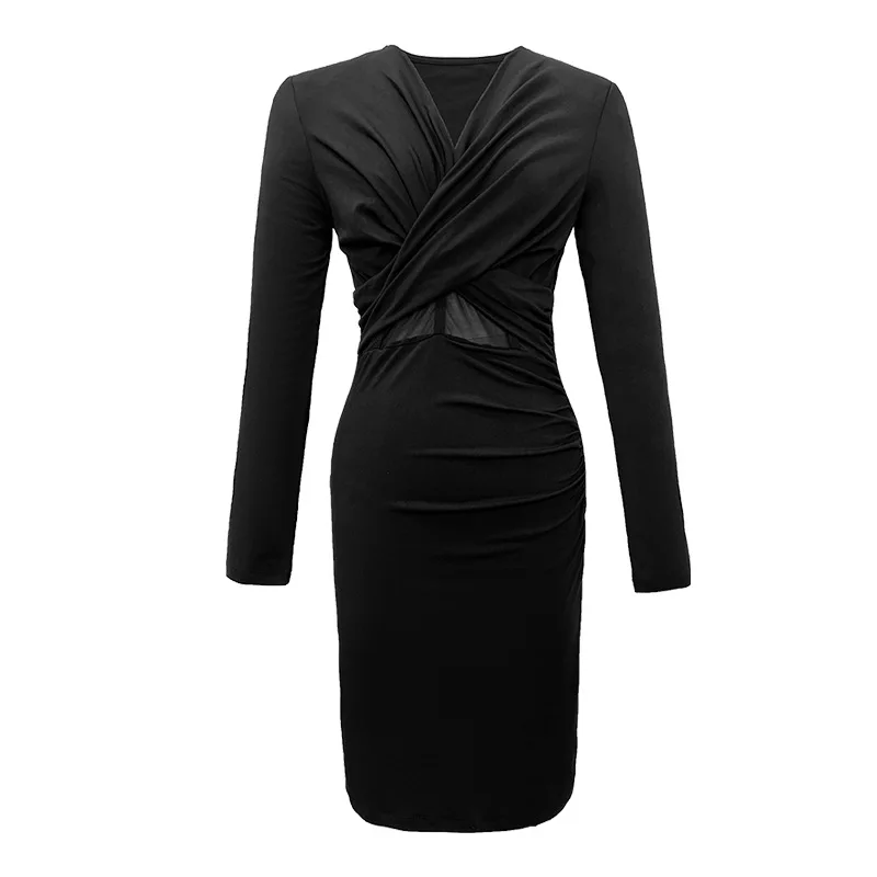 Spring Mini Dresses for Women 2023 Casual Sexy Solid Black Red Dress Cross  Sheer Mesh Bodycon Robe Femme Street Clothes Vestidos