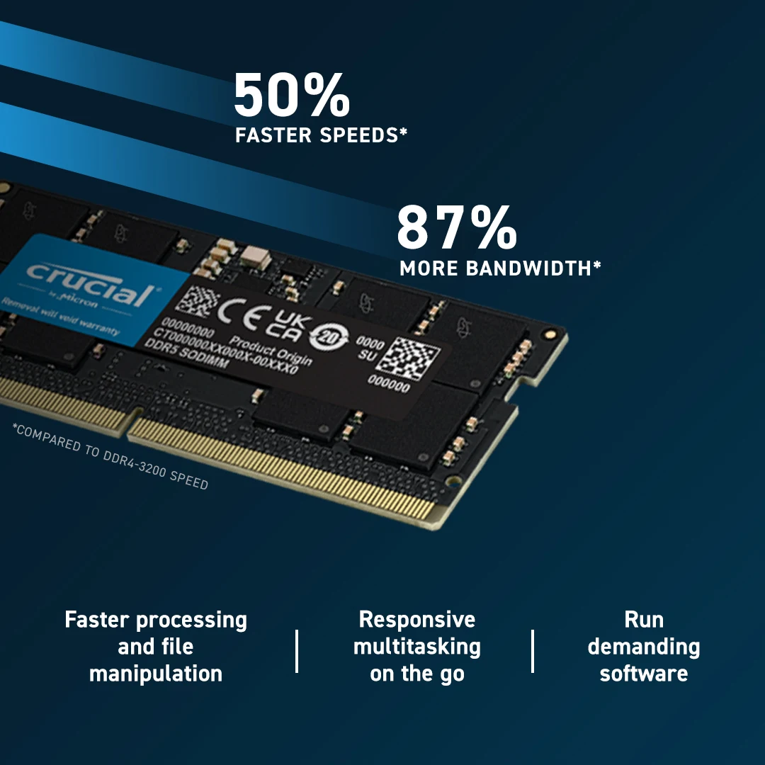 Crucial DDR5 노트북 메모리 RAM, DDR5 5600MHz SODIMM 1.1V CL46, 16GB, 24GB, 32GB, 48GB