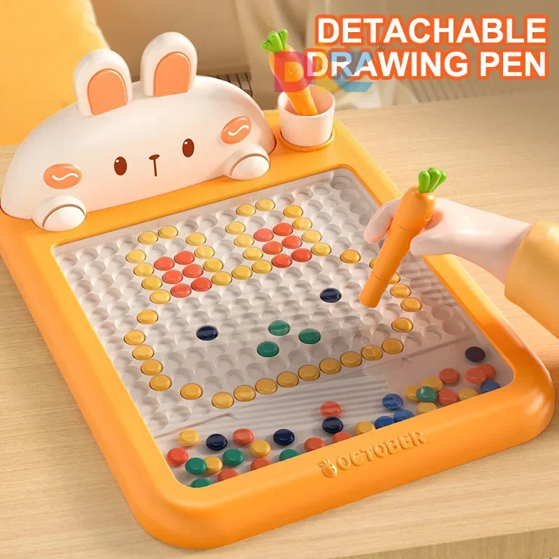 Rabbit Magnetic Drawing Board Carrot Magnet Pen Kids Reusable Drawing Toys Baby Beads Painting Doodle Sketch Pad Children Gift 4