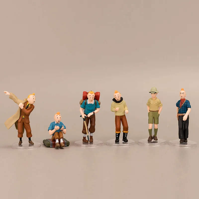 8cm TINTINの冒険フィギュアセット Les Aventures De Tintin Et Milou 6 Pcs/Set Figure 8.5-4.5cm