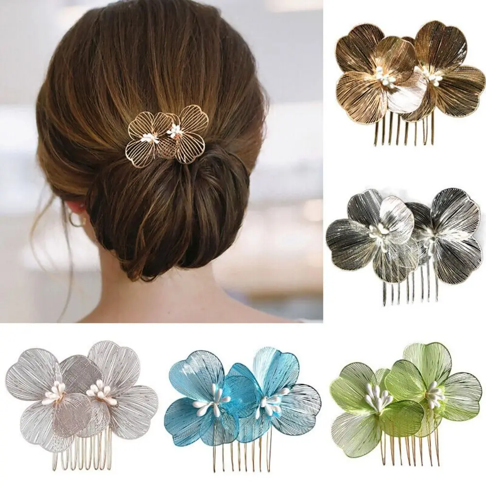 

Alloy Bride Wedding Hair Comb Retro Hollow Solid Color Baroque Hair Clip Hairpin Hair Accessories Floral Hair Comb