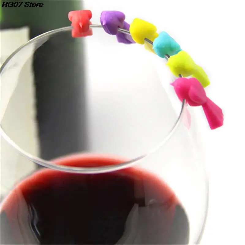Multicolor Silicone Bird Shape Wine Glass Markers Drinking Cup Identifier Sign Mark Food Grade Party Supplies Drink Charms 6PCS