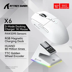 Enhanced Wireless RGB Gaming Mouse with Tri-Mode Connection and Magnetic Charging Base (X6 White)