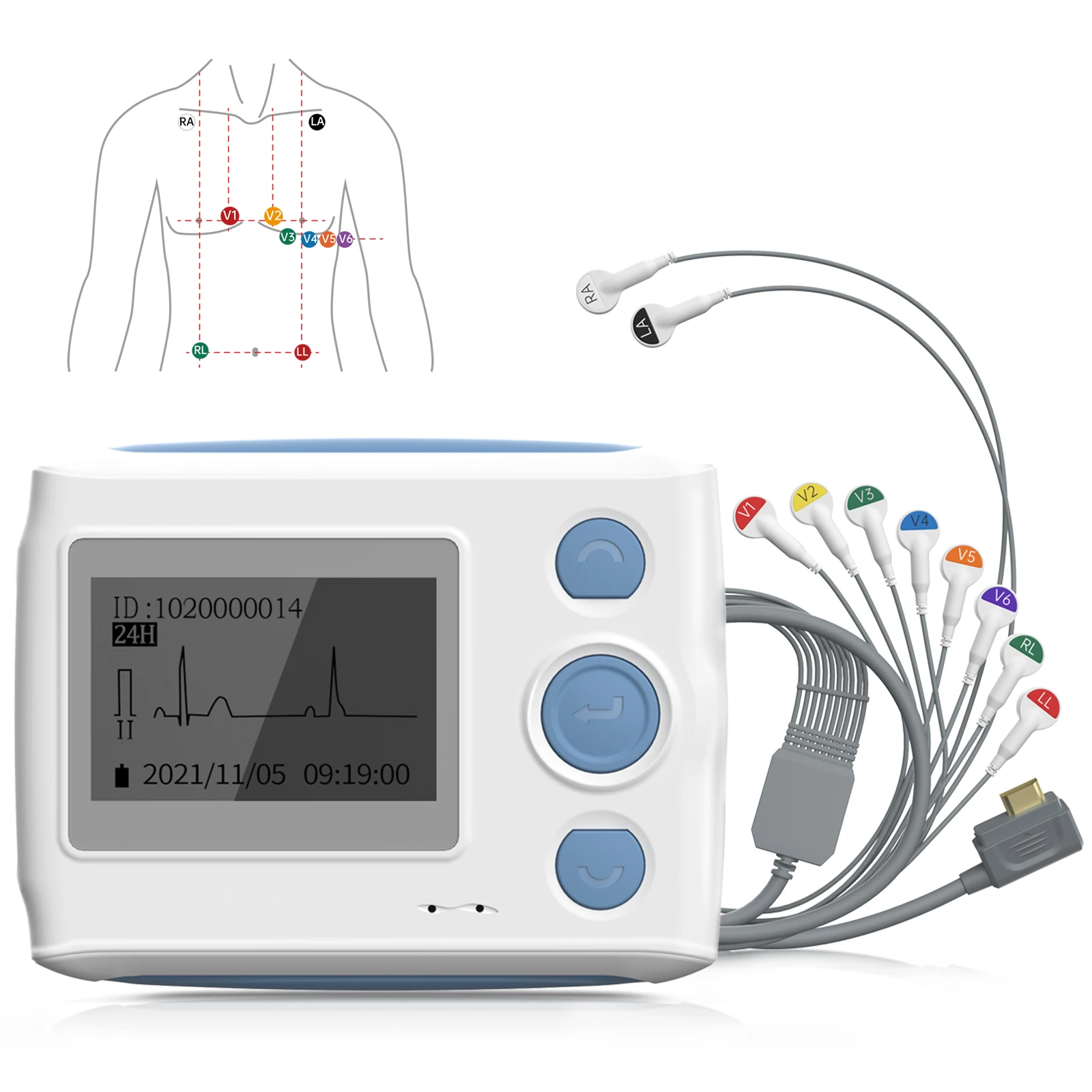 Wellue TH12 12 Lead Holter Recorder Ai Analysis Intelligently Identifies 25 Heart Abnormalities 24-hour Home Ecg Monitoring