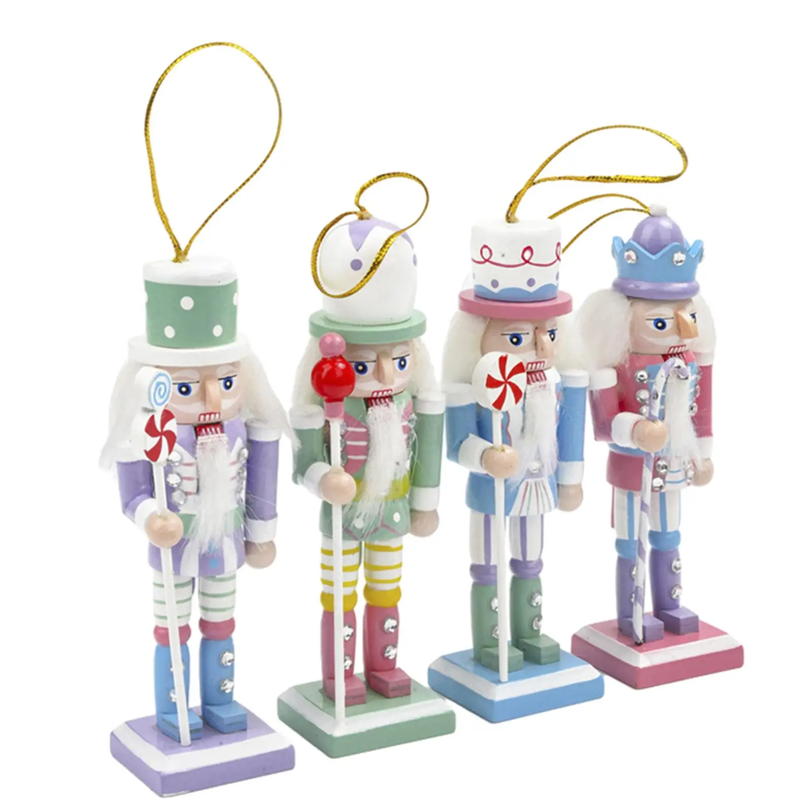 

4 Pieces Christmas Nutcracker Wooden Nutcracker Soldier Cartoon Puppet with