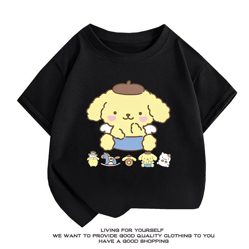 Summer New Kids Sanrio Cartoon Print T-shirt Pompompurin Children's Short sleeved Top O-Neck 100Cotton Boys And Girls Tee shirts 2