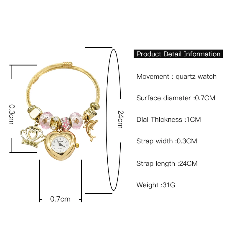 Women's Bracelet Watch Love With Stylish Decor Refined Round Quartz Watch Casual Elegance 6