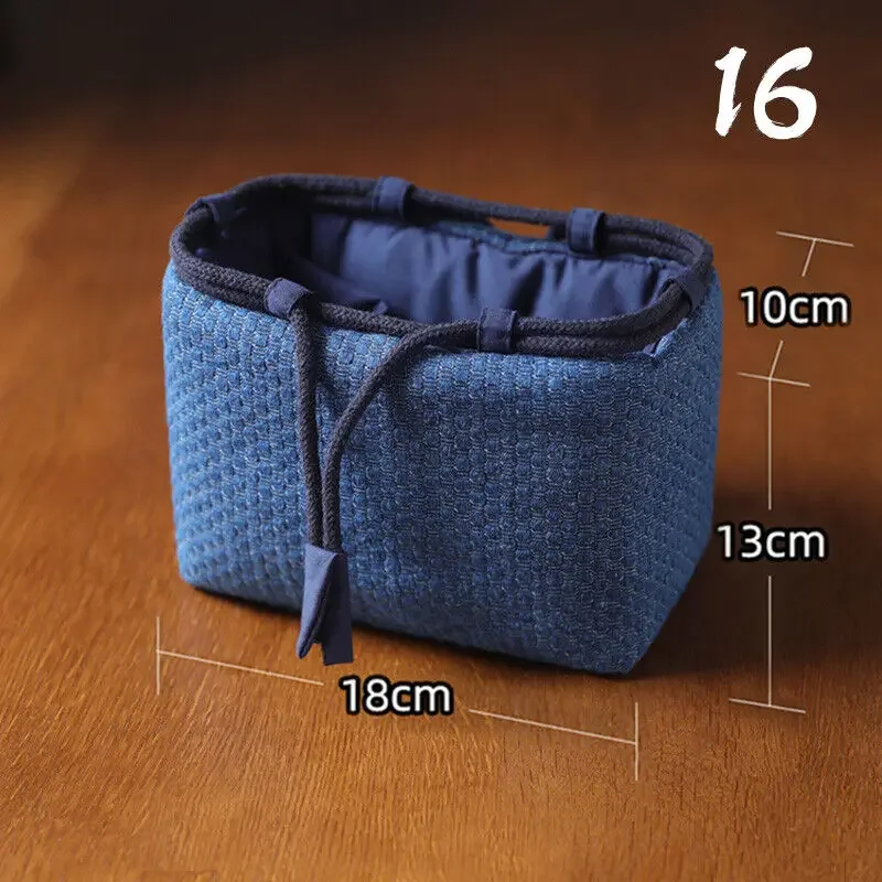 Portable Denim Tea Set Organizer Bag with Large Storage Capacity