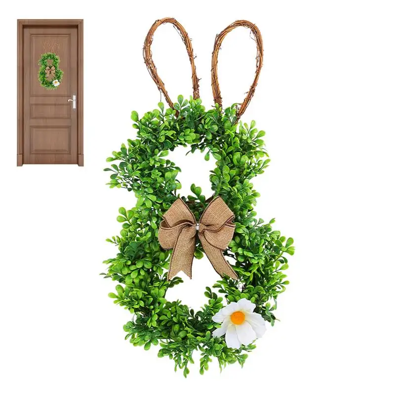 

Easter Bunny Wreath Outdoor Courtyard Simulation Flower Door Hanging Creative Rabbit White Flower Garland Hanging Decoration