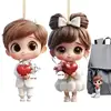 2pcs Cute Cartoon Acrylic Couples Car Decoration Accessories Romantic Figurines 2D Flat Marriage Keepsake Keychain Pendant 1