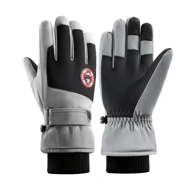 1 Pair Ski Gloves With Adjustable Fastener Tape Water-Resistant Windproof Thick Winter Warm Touch Screen Gloves 5