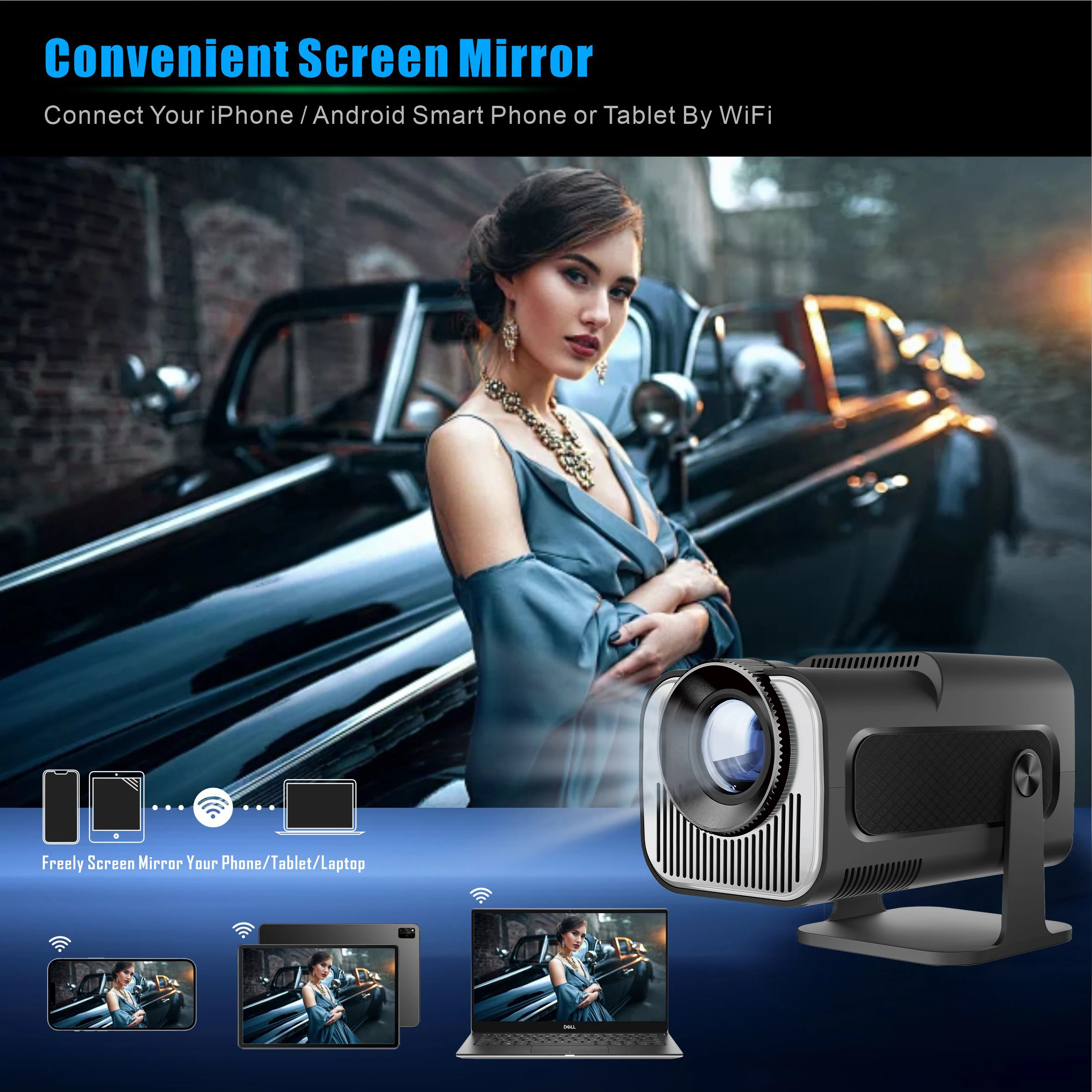 Mini Projector Android11 Wifi6 320ANSI Native 1280*720P Support 1080P 4K HD BT For Home Cinema Outdoor Travel