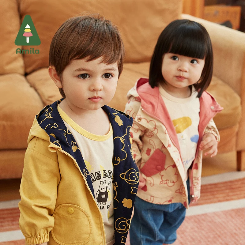 Amila Baby Coat Spring&Autumn Solid Color All-match Boys and Girls Casual Loose Children's Clothing Fashion Coat baby jacket