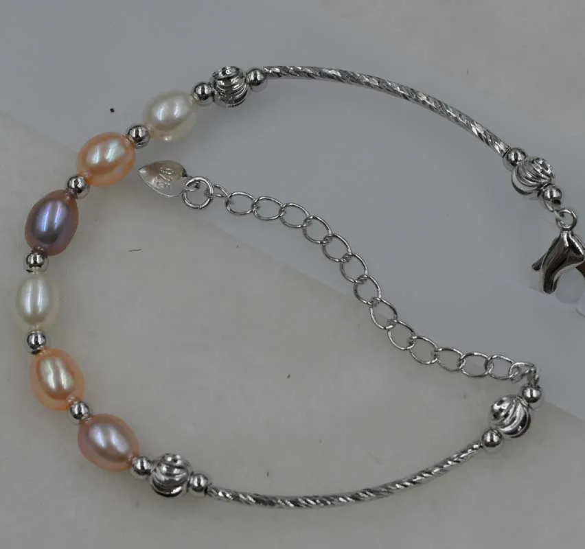 

wholesale 12 pieces 5-6mm multi-colored rice freshwater pearl bracelets