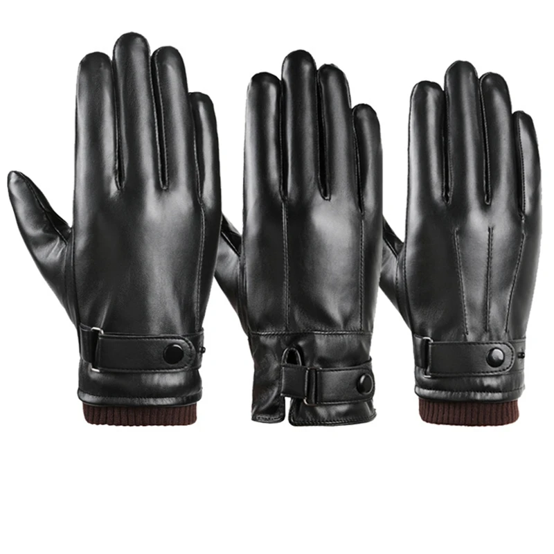Leather Gloves Men Winter Black, Warm Leather Gloves Outdoor Windproof Cold Protection Waterproof Touch Screen Winter