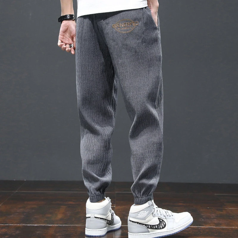 Men's Summer Stretch Breathable Loose Sport Versatile Fashion Casual Solid Color Elastic Waist Spliced Pocket Trousers men trousers