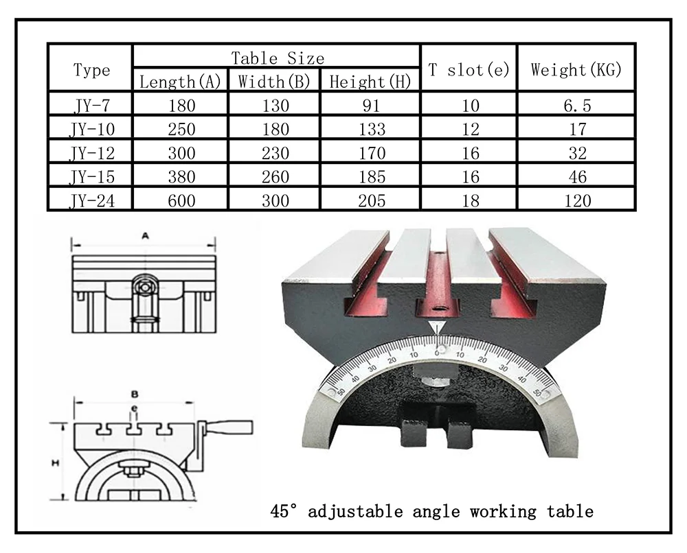 Mesa de trabalho angular de 7 polegadas, para máquina milling