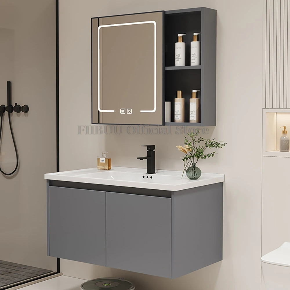 Wall Mounted Bathroom Cabinet Combination Washbasin Sink Vanity Ceramic Integrated Toilet Washbasin with Mirror CabinetFurniture