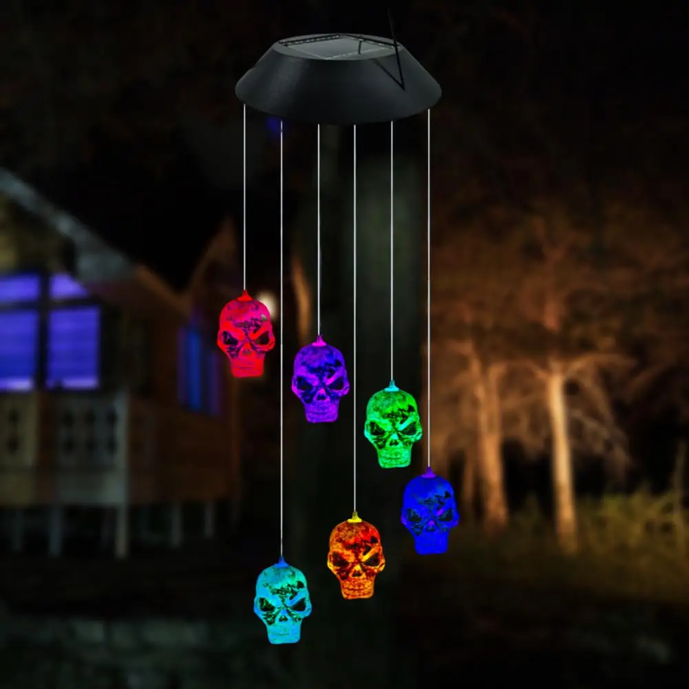 Solar Wind Chime Light Halloween Decorative Light Spooky Solar Skull Wind Chime Lamps Halloween Party Decorations with Auto pattern printed quicksand glitter sequins tpu phone case protector with strap for iphone 11 6 1 inch wind chime