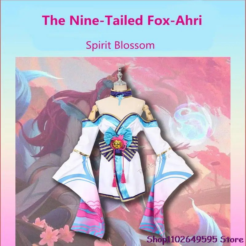 

Ahri Cosplay Costume Wig Anime Game LOL The Nine-Tailed Fox Spirit Blossom Wig Shoes Adult Dress Halloween Woman Kimono Suit