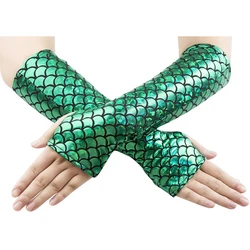 Mermaid Fish Scale Long Gloves Women Halloween Cosplay Stage Costume Accessory Female Sexy Prom Party Fingerless Gloves T134