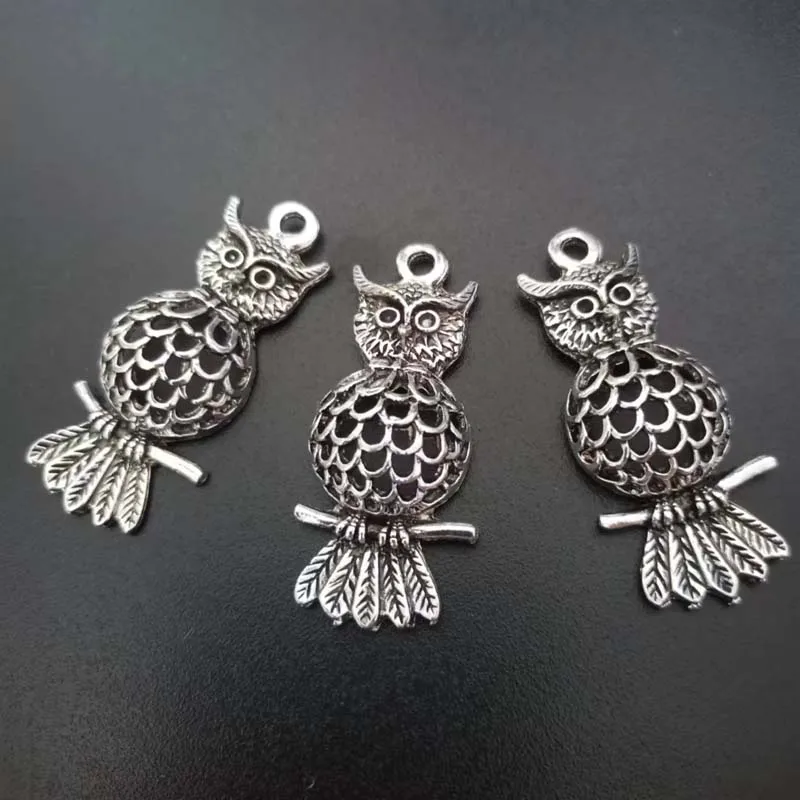 

25pcs/lot 18x43mm Antique Silver Alloy Hollow Owl Charm For DIY Jewelry Making