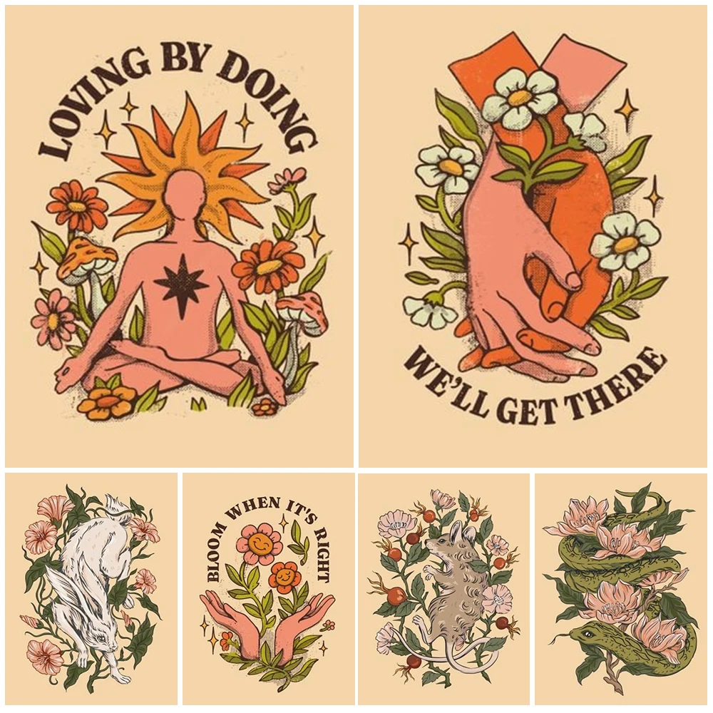 

Rabbit Animal with Flower Poster Yoga Quotes Posters Wall Art Canvas Painting Prints Wall Pictures For Living Room Home Decor