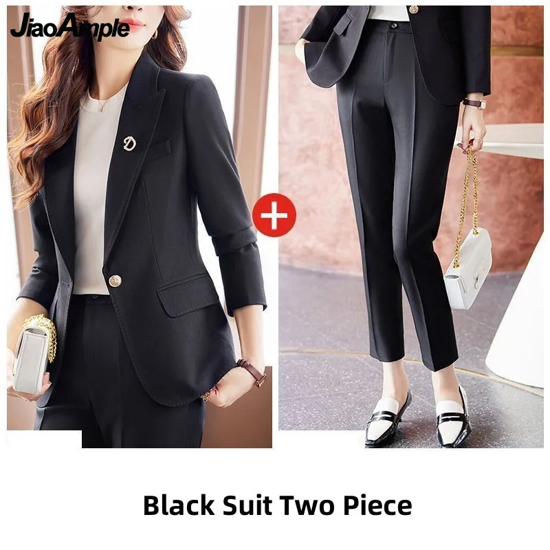 Women's 2024 Spring New Professional Suit Two Piece Korean Elegant Casual Blazers Jakcet Pants Matching Set Female Clothing