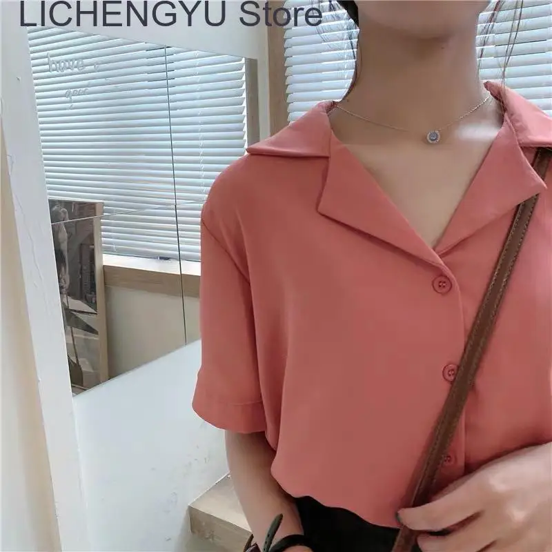 

New Chiffon Blouse Women Summer Shirts Solid Short Sleeve White Tops V Neck Korean Casual Elegant Female Clothing Blusas