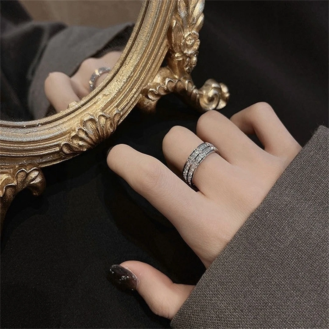Stainless Steel Ring Double Rowed Square Zircon Women's Engagement Wedding Party Jewelry Gift