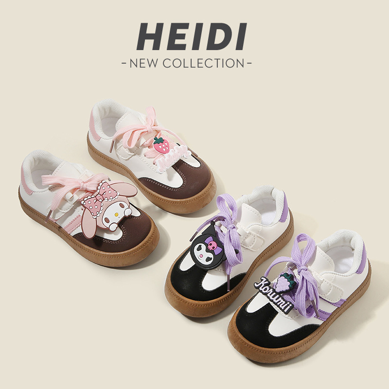 Kuromi My Melody Girls Leather Shoes Sanrio Bow Tie Kawaii Kids Cartoon Soft Bottom Sweet Board Shoes Fashion New Children Shoes